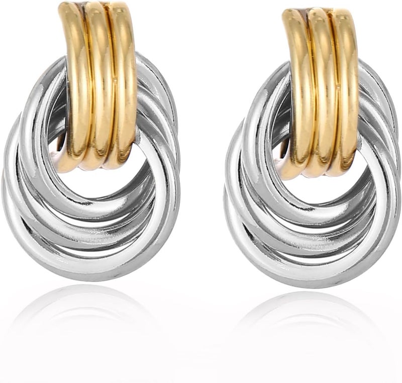 Spiritlele 14K Gold Plated Knot Earrings for Women Gold Silver Earrings Heart Link Drop Dangle Earring Chunky Golden Knotted Statement Jewelry - Image 1